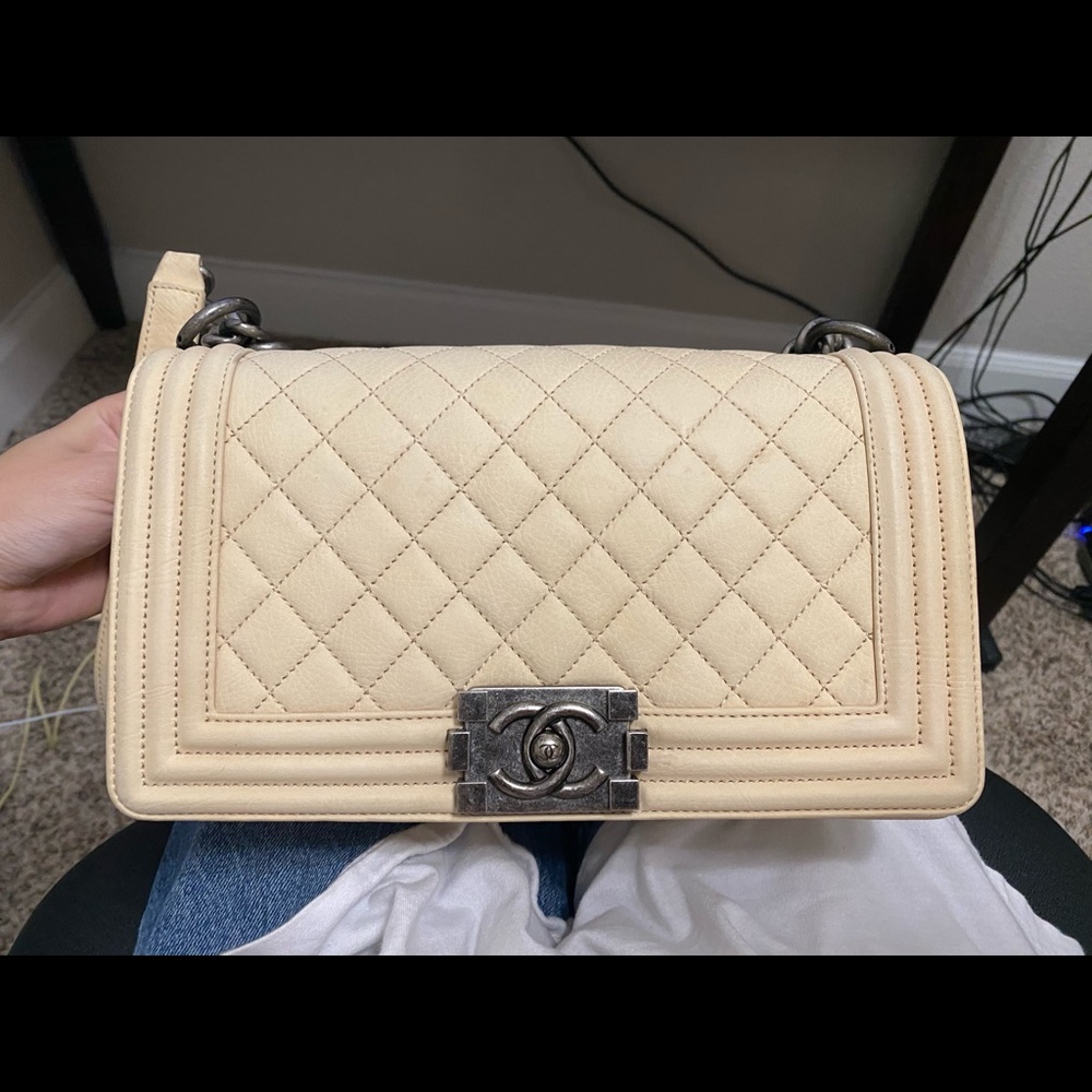 Chanel Boy Old Medium Beige Bag